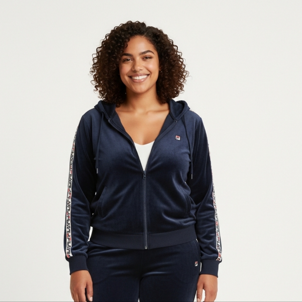 Fila Vintage Velour Navy Blue Jacket XL (BOX8)